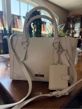 Classic Cream Structured Satchel Handbag with Card Case